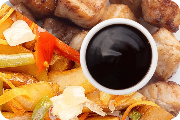 Заказать "Картофель по-деревенски (овощи) + Курица + Соус Терияки" с доставкой в Нагаево от ресторана Farfor Картофель по-деревенски (овощи) + Курица + Соус Терияки