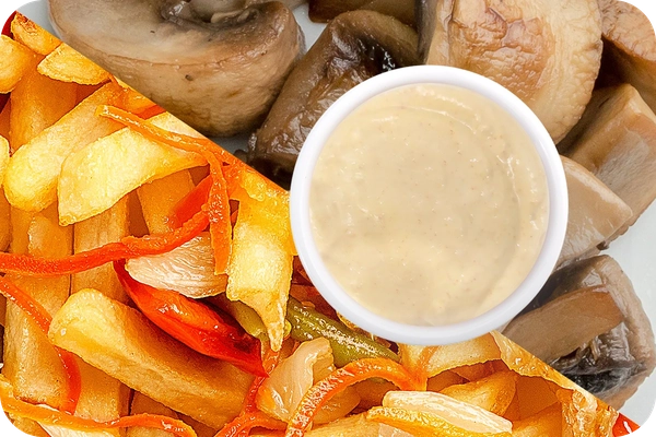 Заказать "Картофель фри (овощи) + Грибы шампиньоны + Соус сливочный Кимчи (острый)" с доставкой в Нагаево от ресторана Farfor Картофель фри (овощи) + Грибы шампиньоны + Соус сливочный Кимчи (острый)