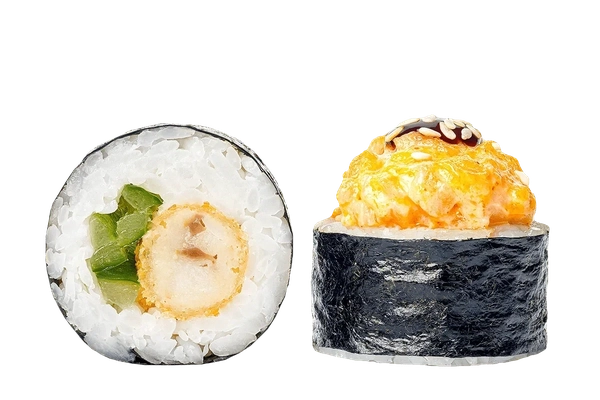 Заказать "Ролл Запеченный с лососем Ролл Запеченный с лососем 1/2" с доставкой в Уфе от ресторана Farfor Ролл Запеченный с лососем