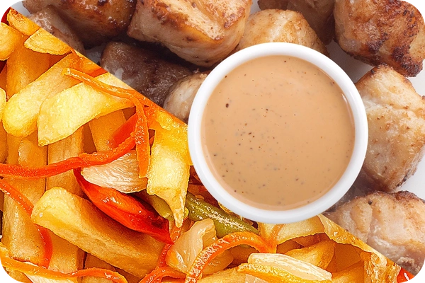 Заказать "Картофель фри (овощи) + Курица + Соус Гамадари" с доставкой в Нагаево от ресторана Farfor Картофель фри (овощи) + Курица + Соус Гамадари
